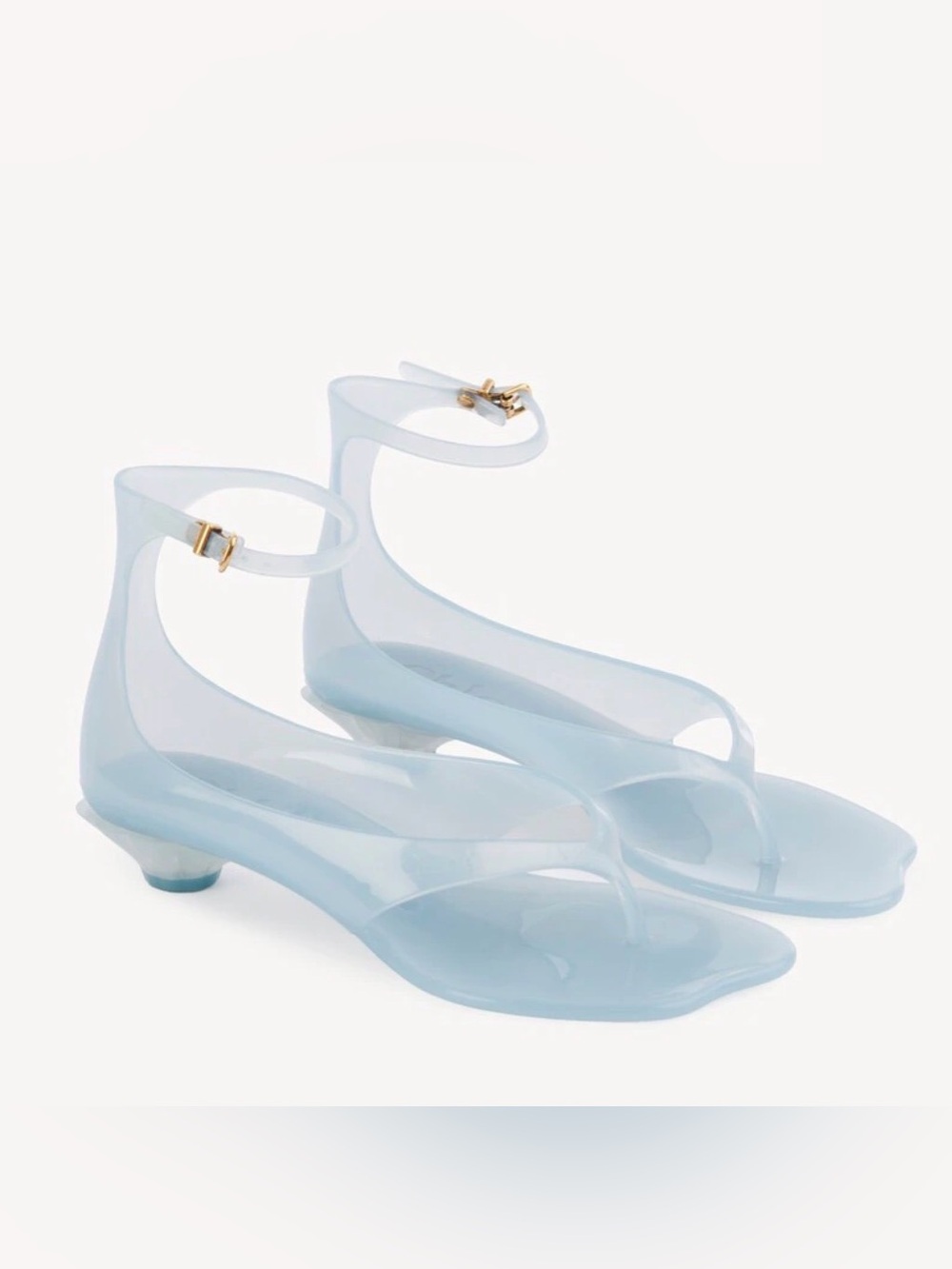 Women's Clear Light Blue Jelly Toe-Ring Sandal with Ankle Strap